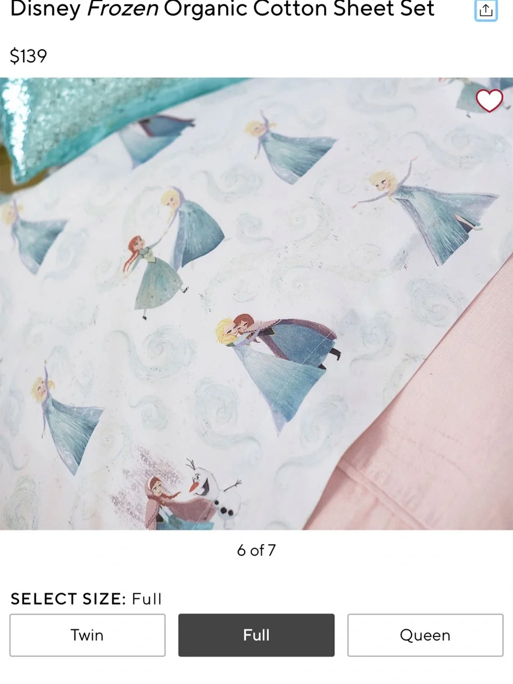Pottery Barn Kids Disney Frozen Organic Cotton Sheet Set - White, Blue, Aqua